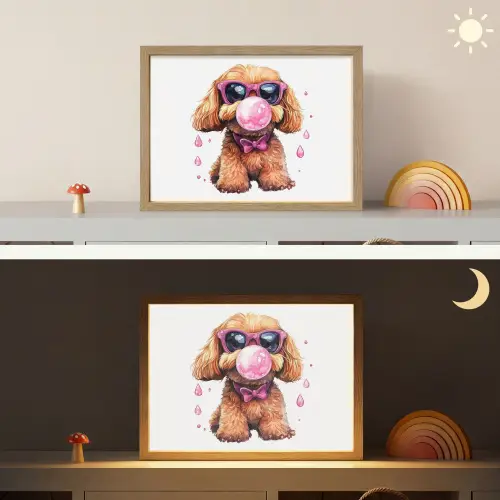 Hond - Roze - Kauwgom Light Box met batterij (Wandlamp kind) middel -sfeer3_kind