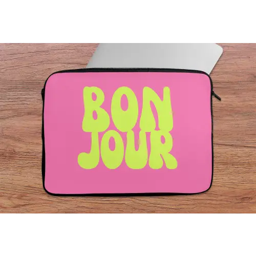 Bonjour - Roze - Fel groen laptophoes neopreen klein -tafel