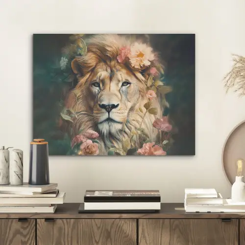 Leeuw - Leeuwenkop - Wilde dieren - Bloemen PET vilt klein -sfeer1