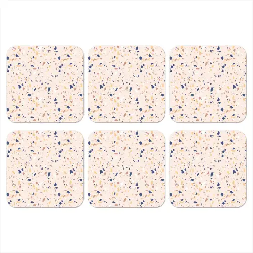 Terrazzo -  Patroon - Kleurrijk - Indigo onderzetter kurk middel 366 -3d