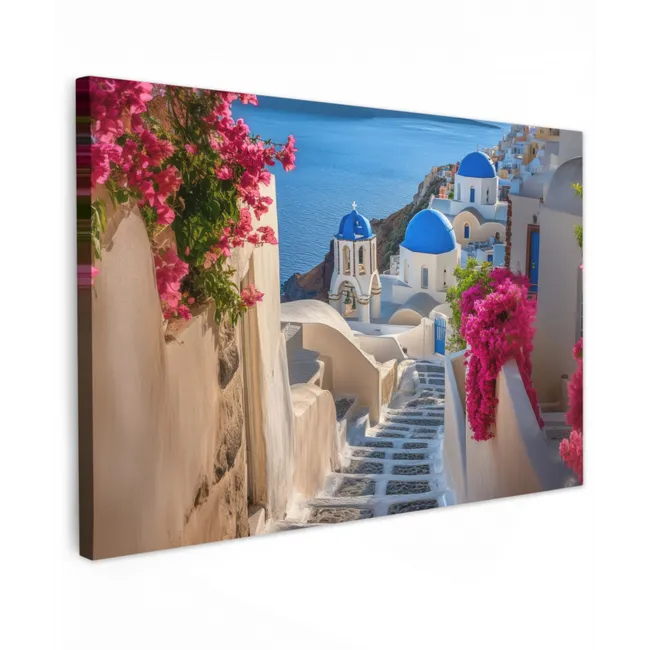 Outdoor Leinwand - Santorin - Blumen - Griechenland