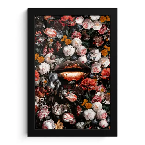 Lippen - Bloemen - Verf - Oranje - Kunst - Abstract - Oude meesters fotolijst zwart zonder passe partout klein -3d