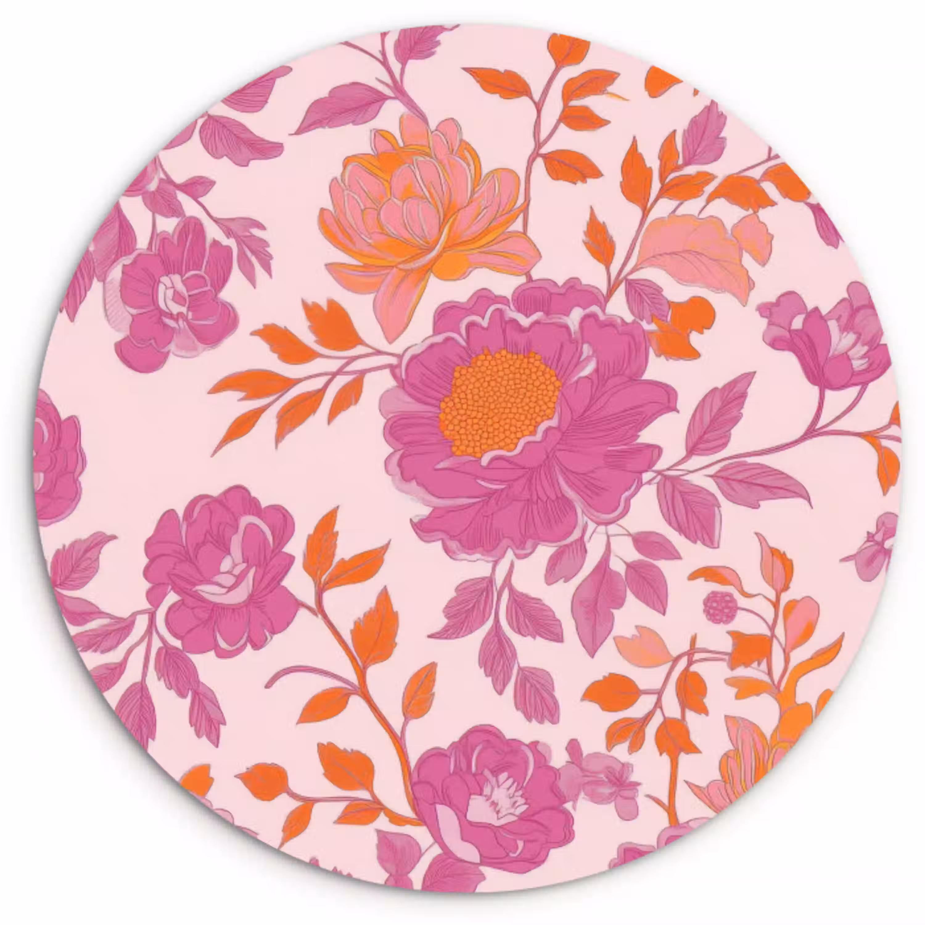 Bloemenpatroon - Roze - Oranje - Bloemen Wandcirkel plexiglas klein -3d