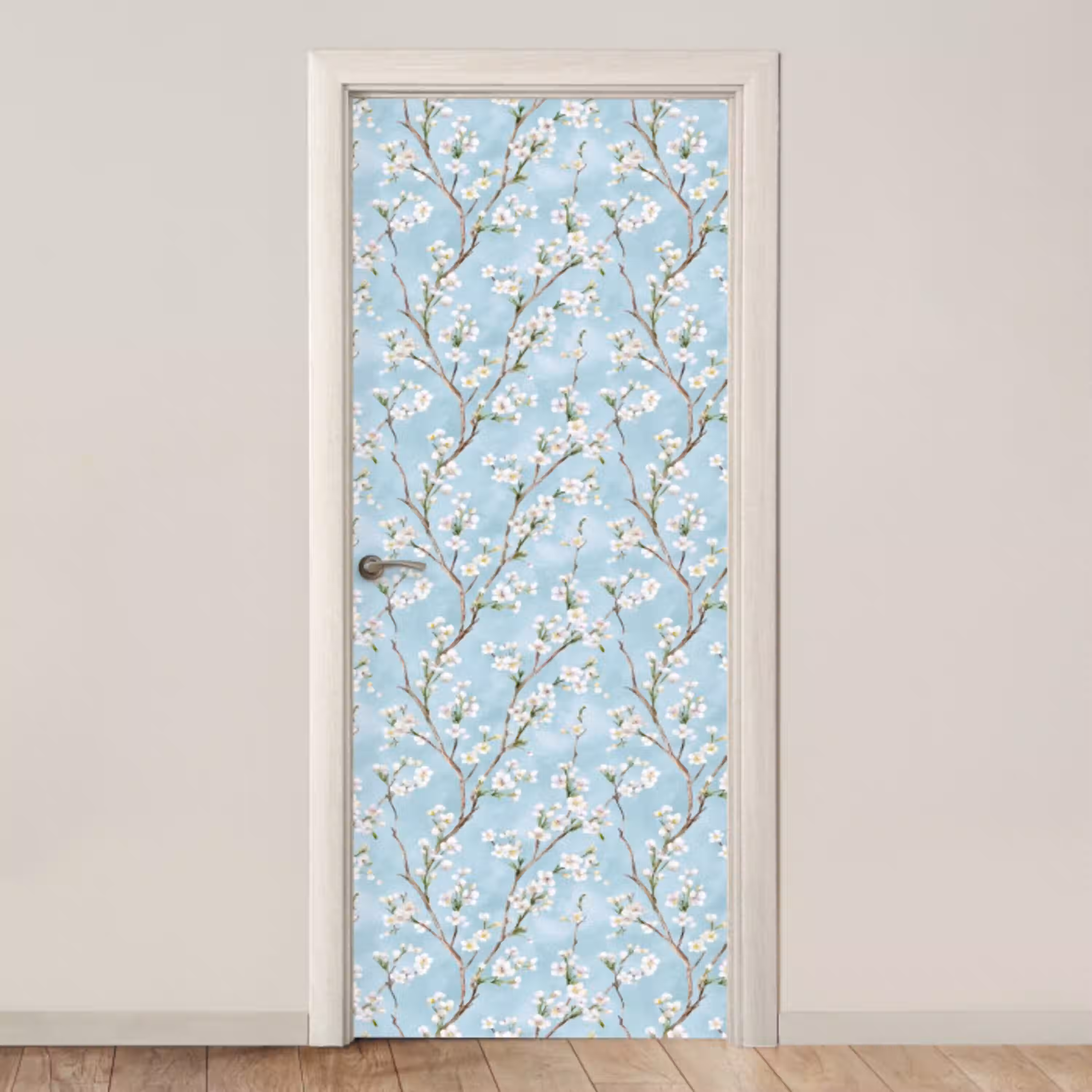 Kersenbloesem - Textuur - Blauw deurposter klein 289 -3d_beige