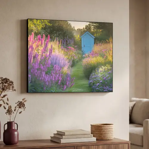 Tuinhuisje - Blauw - Bloemen Textielframe zwart klein -sfeer3