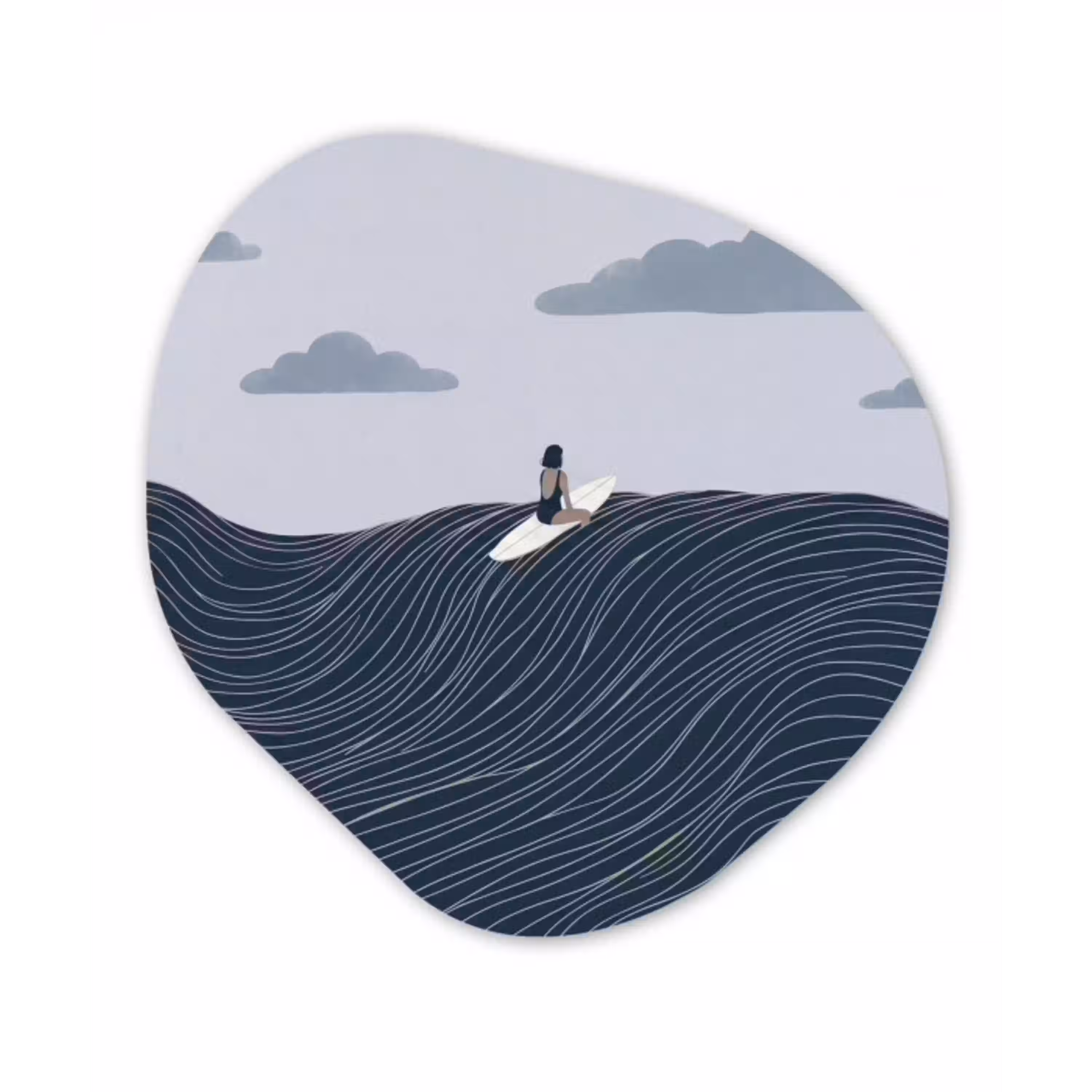 Persoon - Surfen - Oceaan - Natuur - Modern Wandcirkel Organisch Aluminium middel -3d