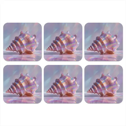 Schelp - Glanzend - Regenboogtinten onderzetter kurk middel -3d