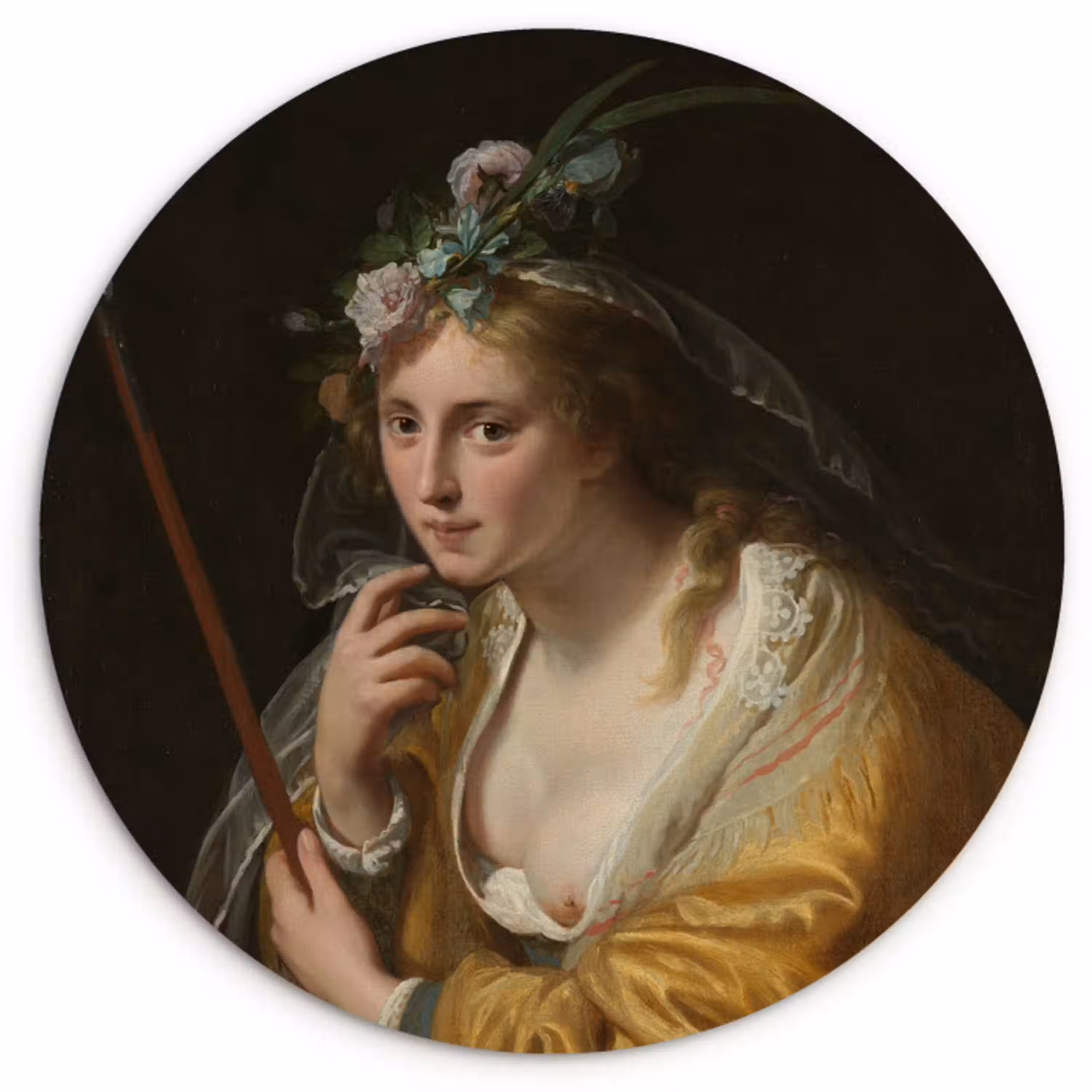 Een herderin - Schilderij van Paulus Moreelse Wandcirkel kunststof plaat 5mm dik klein -3d