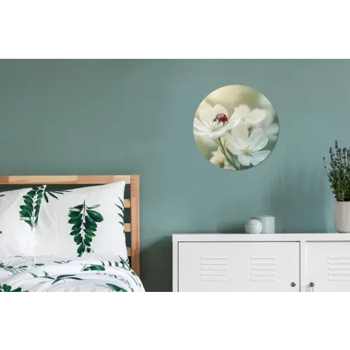 Lieveheersbeestje - Bloemen - Wit Wandcirkel aluminium klein -slaapkamer