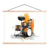 Drumstel - Oranje - Zwart - Aquarelverf textielposter latten blank klein -3d