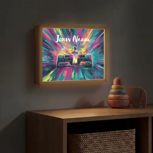 Raceauto - Abstract - Strepen - Blauw Light Box met batterij (Wandlamp kind) middel -sfeer5_kind