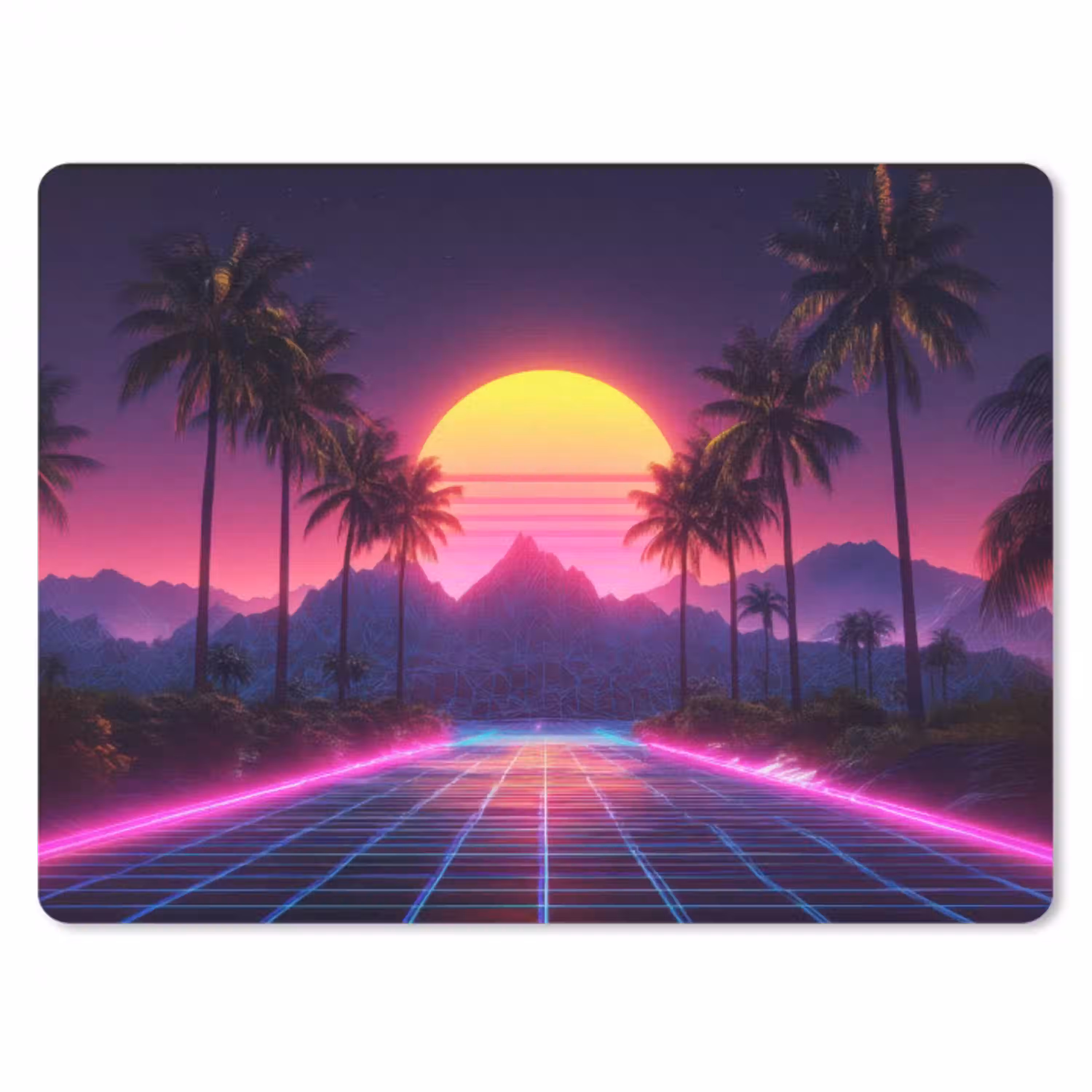 Horizon - Palmbomen - Bergen - Geel muismat rubber klein -3d