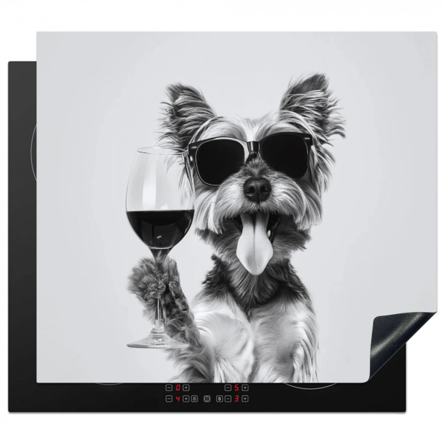 Hondje - Wijnglas - Zonnebril - Enthousiast Inductie beschermer vinyl 3mm middel -3d