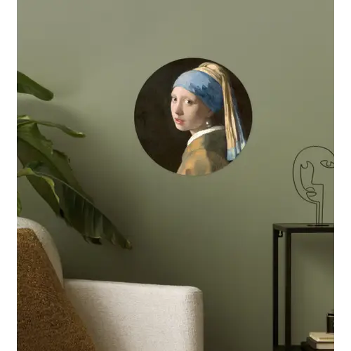 Meisje met de Parel - Schilderij van Johannes Vermeer Wandcirkel behangsticker klein -sfeer2