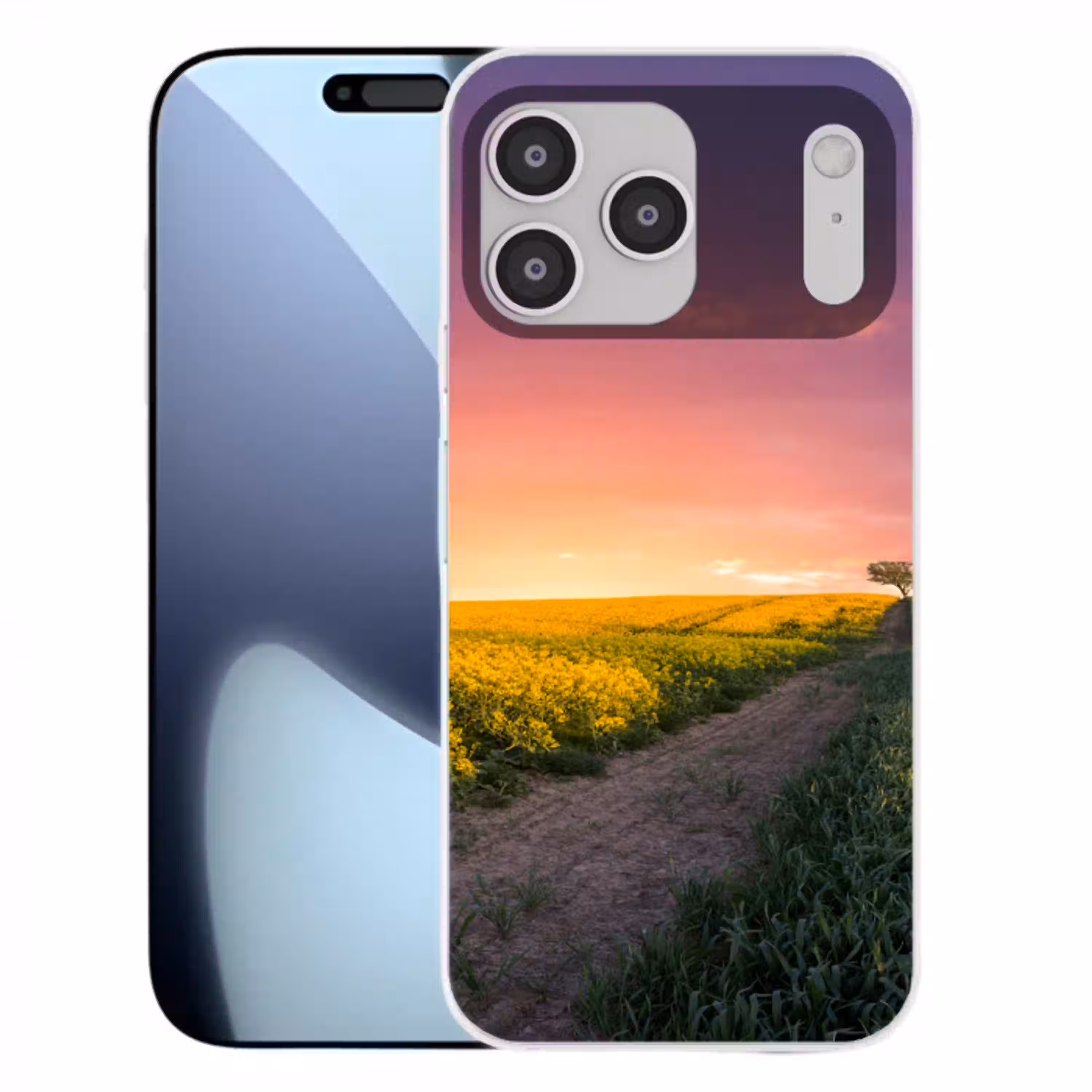 Bloemen - Weg - Lucht - Geel - Paars - Zonsondergang - Natuur Telefoonhoesje iPhone 17 Pro Max klein -3d