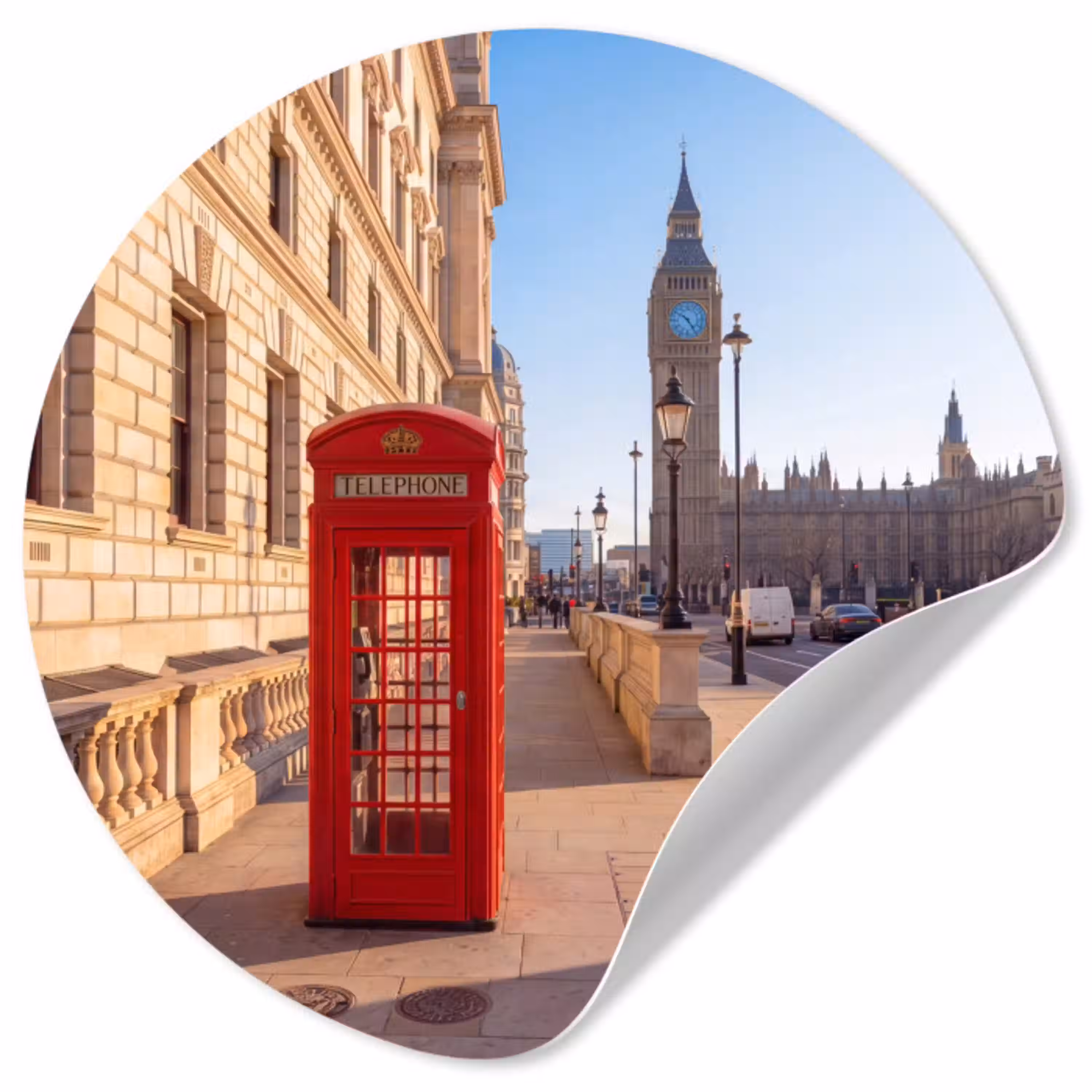 Telefooncel - Rood - Londen - Stad - Architectuur Wandcirkel behangsticker klein -3d