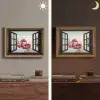 Doorkijk - Auto - Rood - Cadeaus - Winterlandschap - Kerst Light Box met batterij (Wandlamp) middel -sfeer3