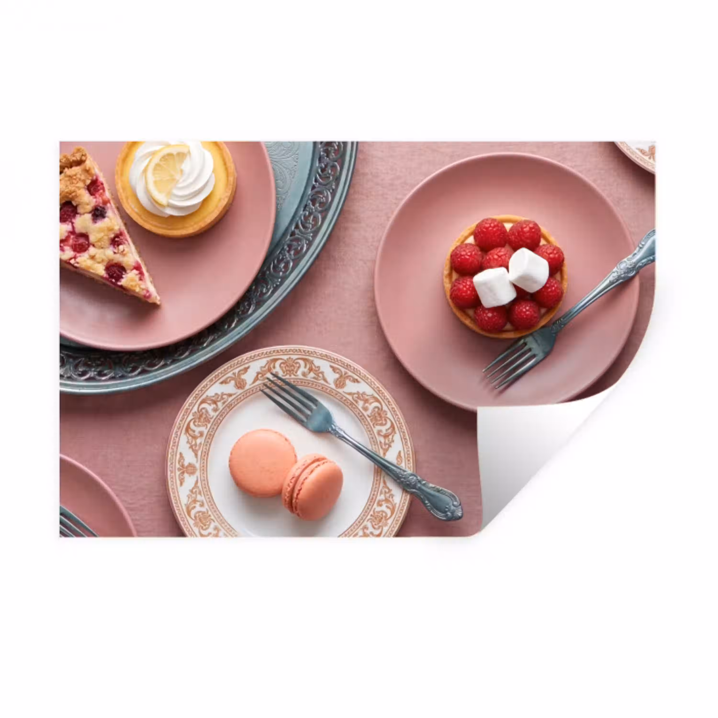 Dessert - Taart - Gebak - Zoet - Roze Muursticker klein -3d