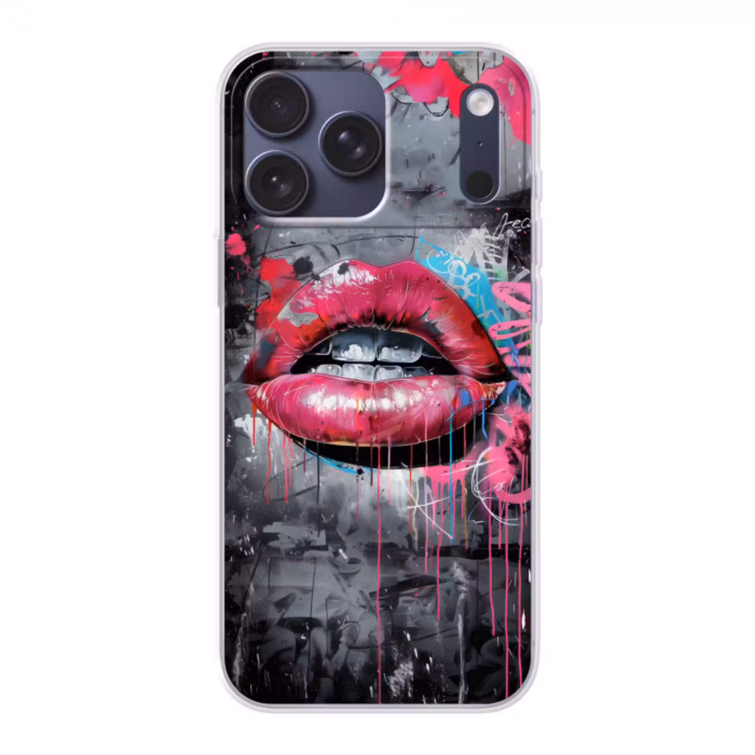 Lippen - Felroze - Graffiti - Verfstrepen Telefoonhoesje iPhone 17 Pro Max klein -3d
