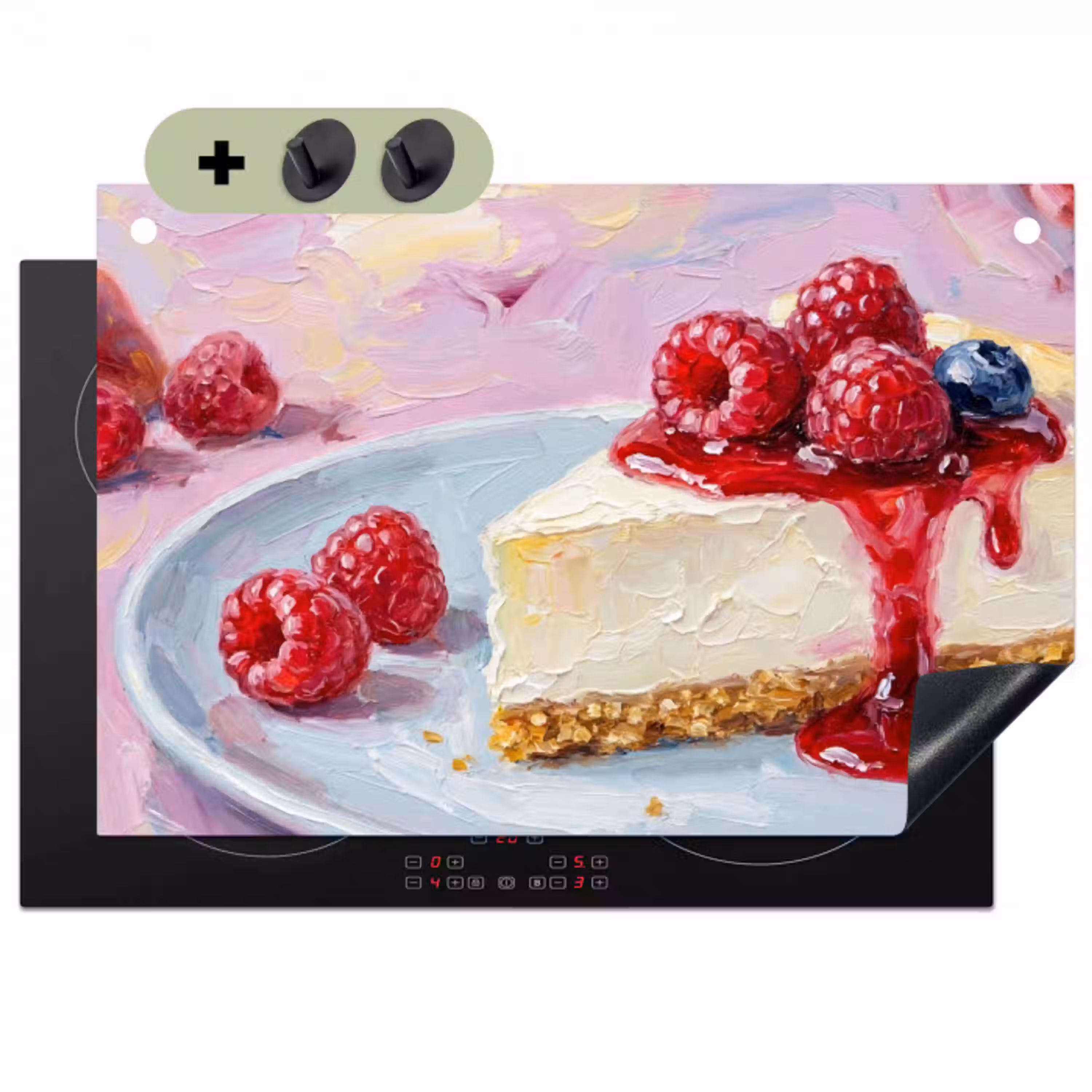 Eten - Cheesecake - Bessen - Abstract - Roze Inductie beschemer met haakjes klein -3d
