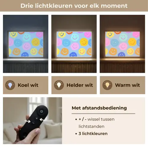 Smileys - Kleurrijk - Grappig Light Box met batterij (Wandlamp kind) middel -USP_lichtkleurNL