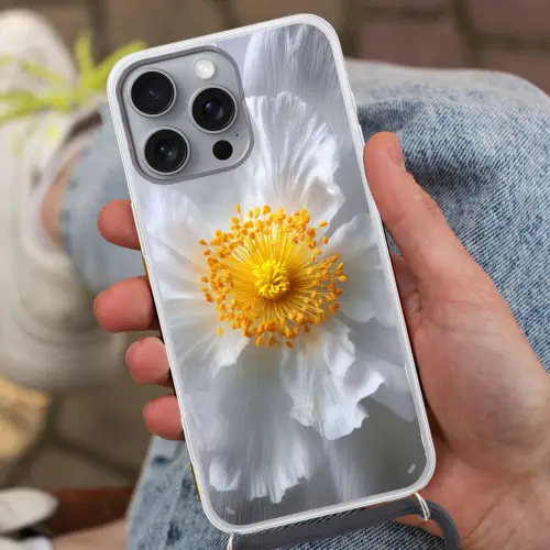 Wit - Bloem - Elegant Hoesje iPhone 16 Pro Max met koord klein -sfeer3