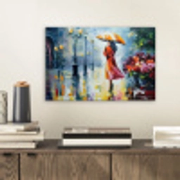 Olieverf - Paraplu - Vrouw - Straat - Kunst aluminium wit klein -sfeer1