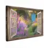 Doorkijk - Bloemen - Raam - Natuur Tuinposter op houten frame 2 cm dik klein -3d