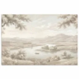 Rivierlandschap - Bergen - Natuur - Vintage - Beige poster papier klein -3d
