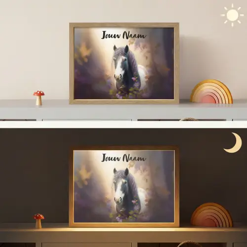Paard - Natuur - Dieren - Bloemen - Paars Light Box met batterij (Wandlamp kind) middel -sfeer3_kind