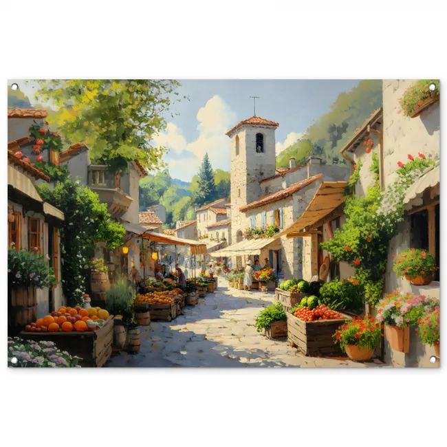 Tuinposter - Dorp - Zon - Kraampjes - Huizen