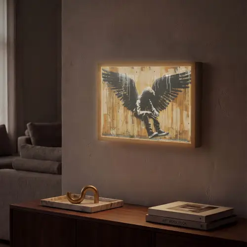 Graffiti - Kunst - Vleugels - Street art - Banksy Style Light Box met batterij (Wandlamp) middel -sfeer1