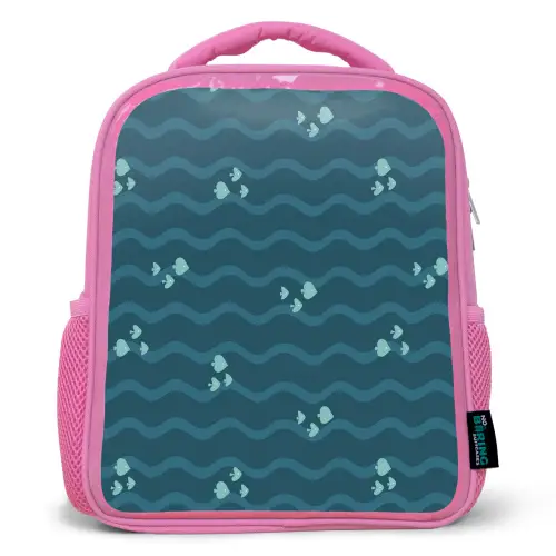 Zee - Donkerblauw - Golf - Vis Kinderrugzak - Roze middel 863 -3d