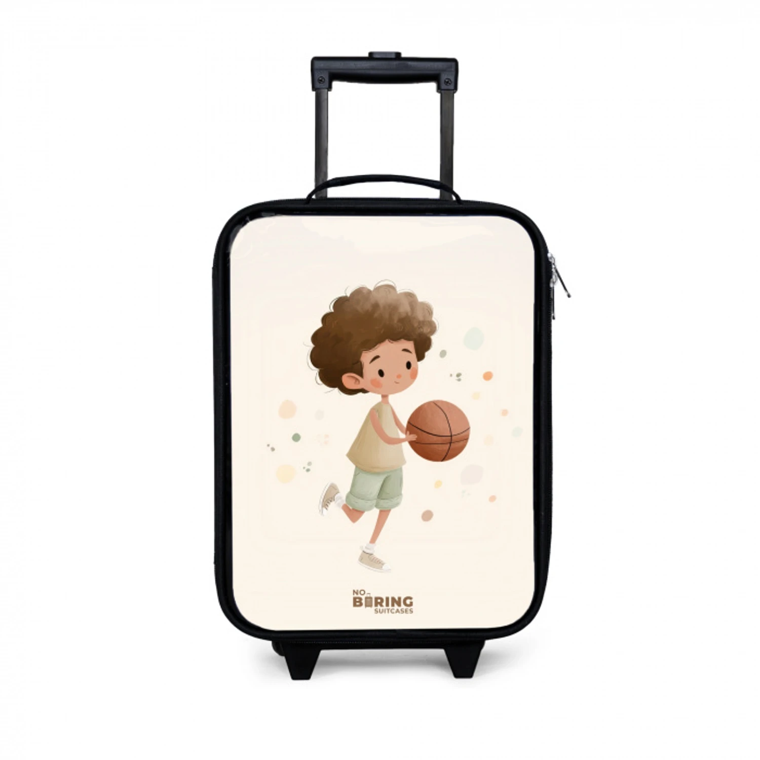 Jongen met een basketbal in beige kleuren Kinderkoffer - Zwart klein -3d
