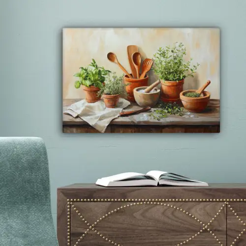 Potten - Kruiden - Hout canvas 2cm klein -sfeer4