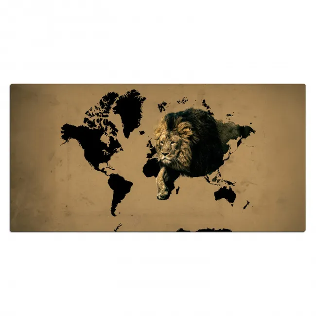 Wereldkaart - Bruin - Leeuw Muismat XXL klein -3d_leeg