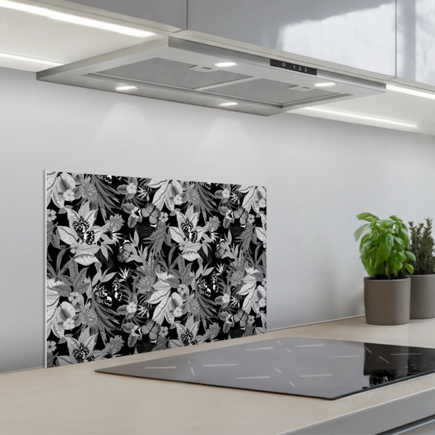 Zomer - Vlinder - Zwart - Grijs keuken achterwand spatscherm klein 900 -3d_schuin