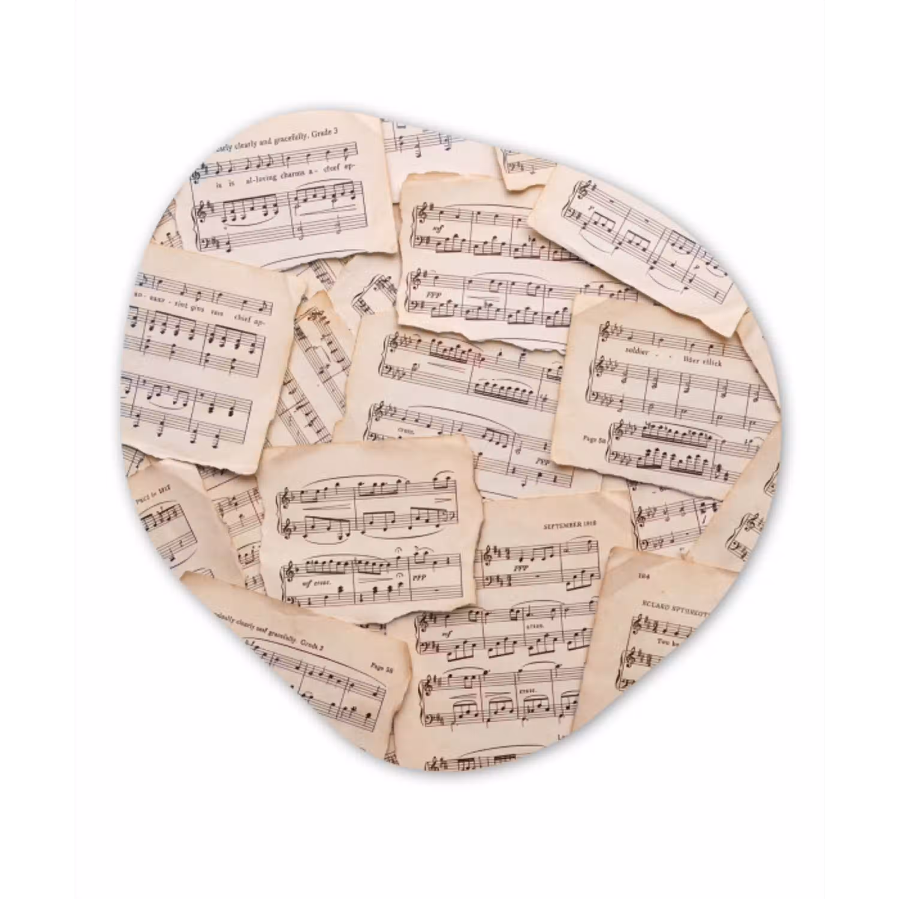 Bladmuziek - Oud - Noten - Vintage - Beige Wandcirkel Organisch Forex 3mm klein -3d