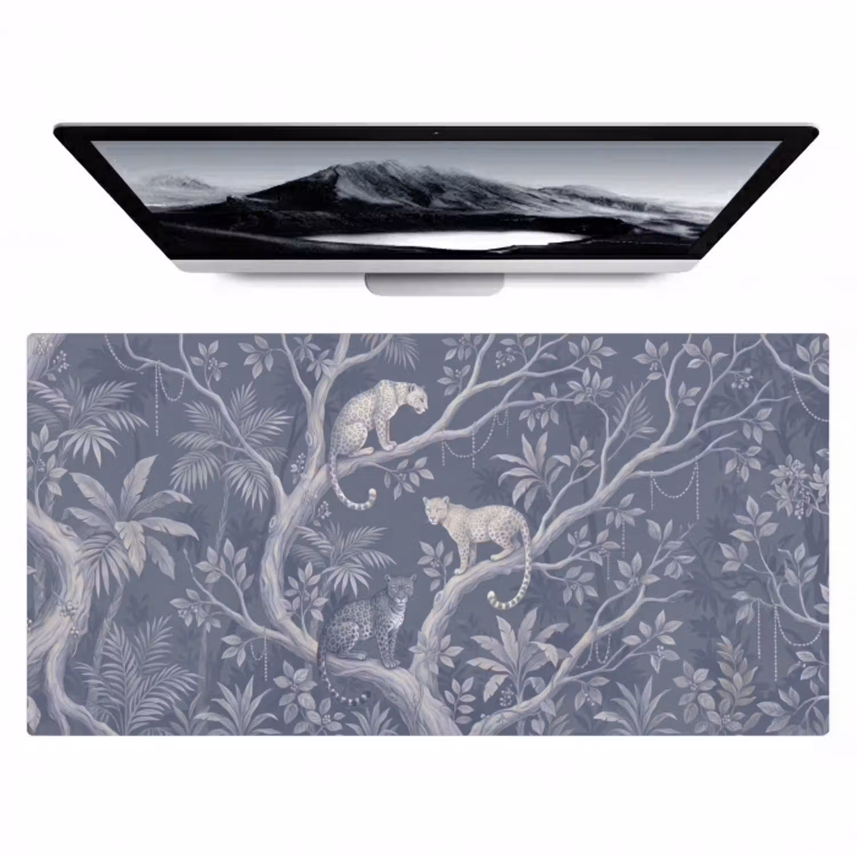Dieren - Jungle - Illustratie - Bomen - Blauw Muismat XXL klein -zzz3d