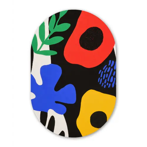 Bloemen - Bladeren - Abstract - Zwart Wandcirkel Ovaal Forex klein -3d