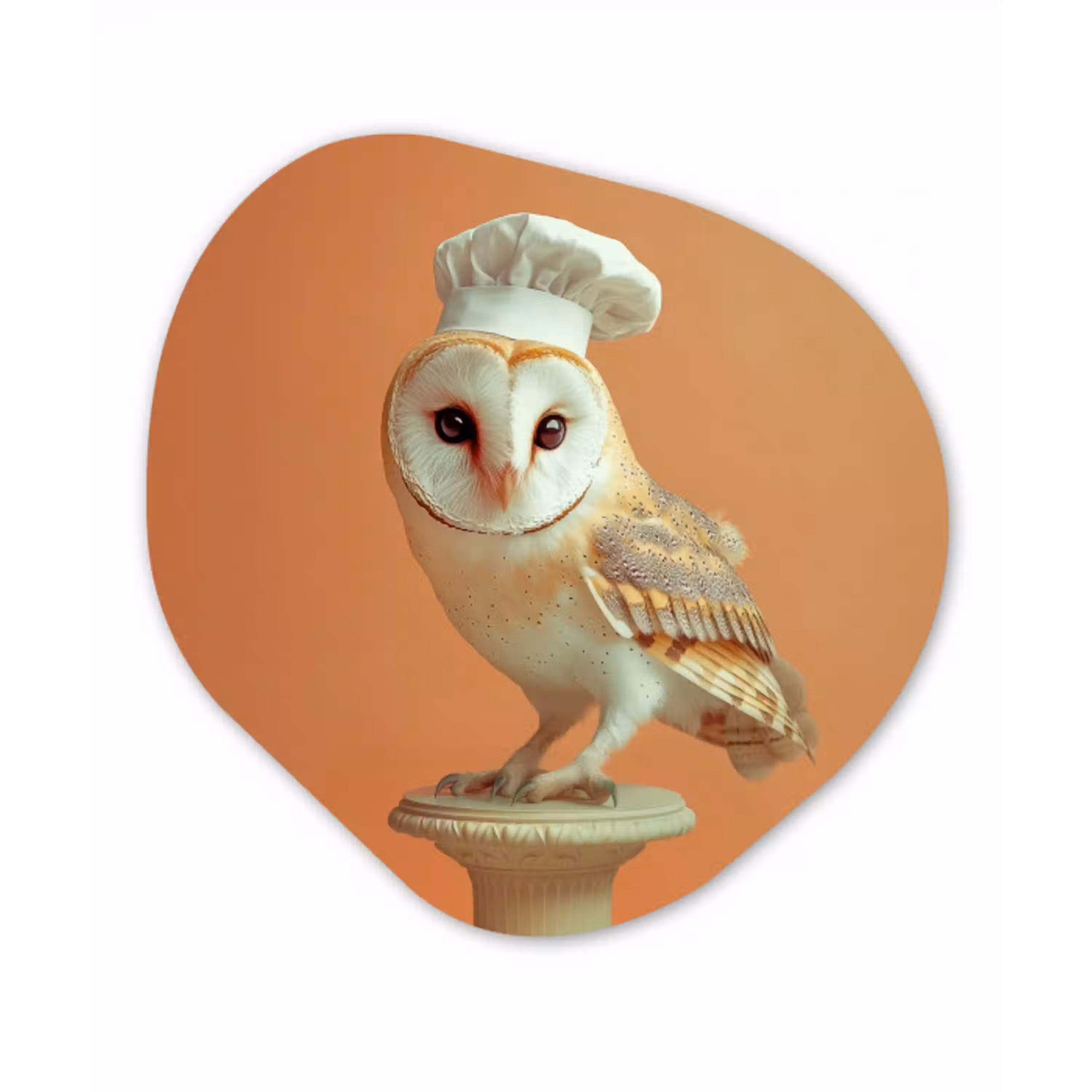 Kerkuil - Koksmuts - Oranje - Vogel Wandcirkel Organisch Aluminium middel -3d