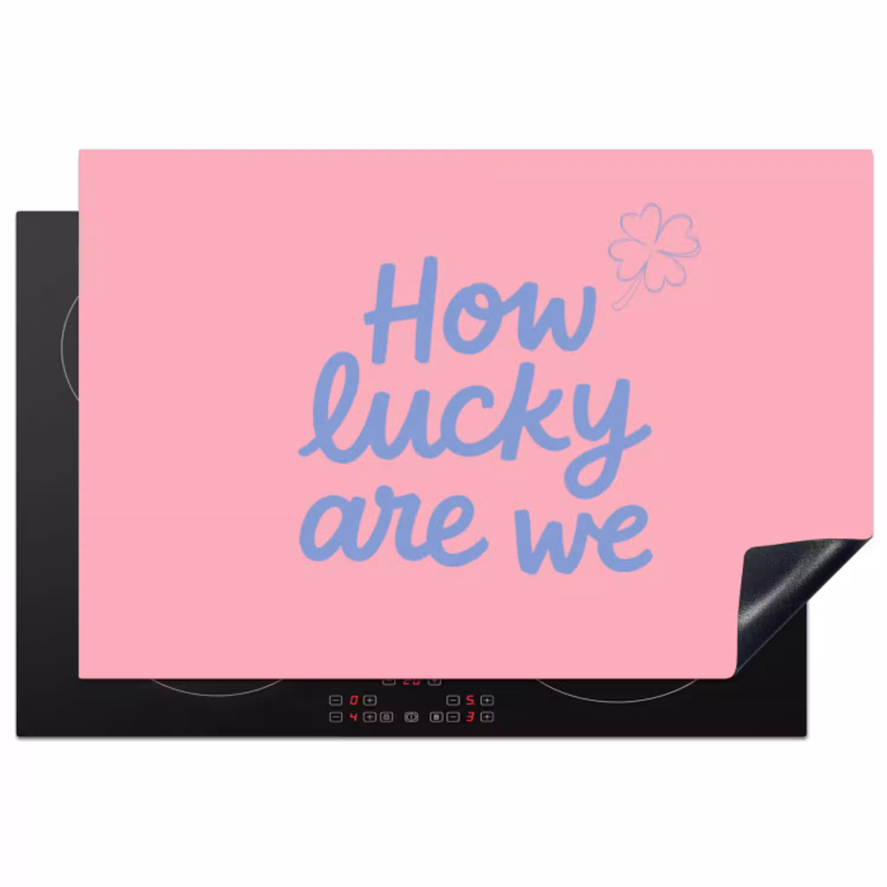 How lucky are we - Klavervier - Roze - Blauw Inductie beschermer vinyl 3mm klein -3d
