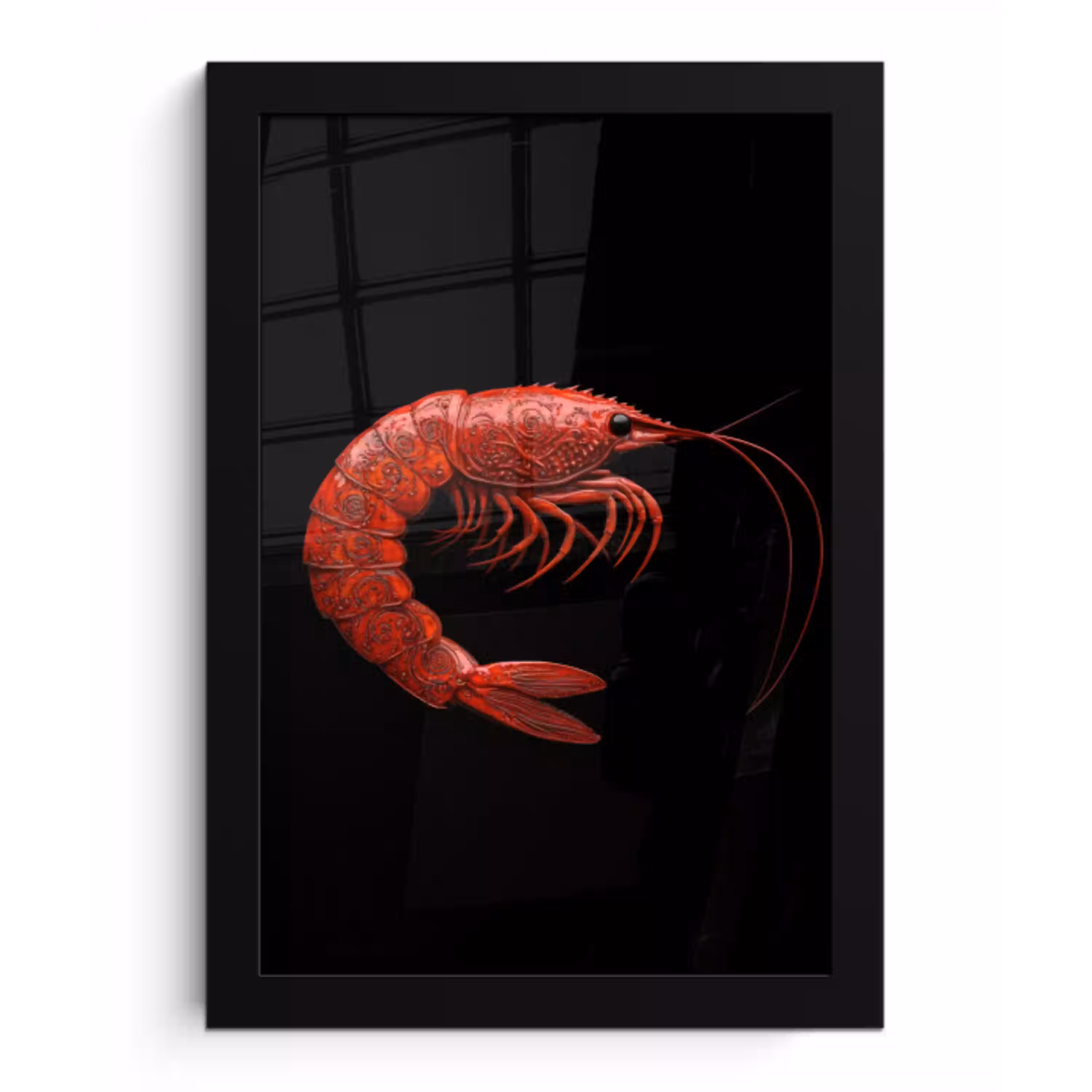 Garnaal - Rood - Dieren fotolijst zwart zonder passe partout klein -3d