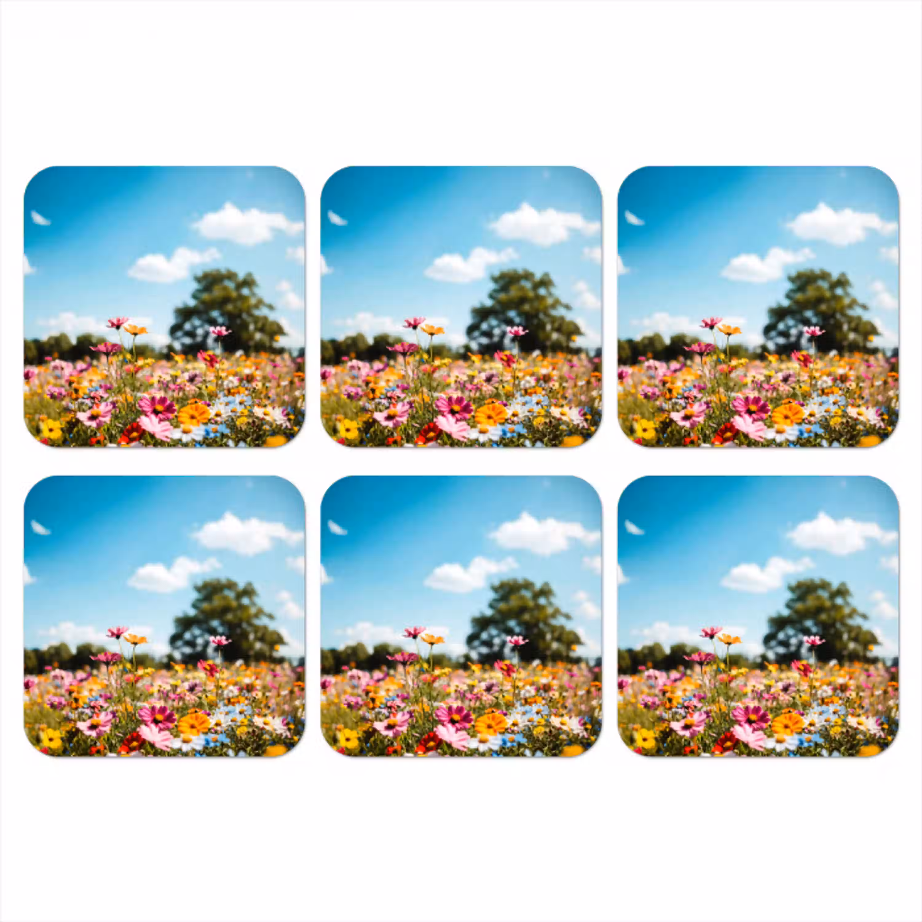 Bloemenweide - Blauw - Lucht - Kleuren onderzetter kurk middel -3d