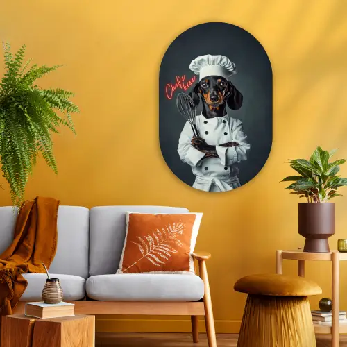 Quote - Neon - Hond - Kokskleding Wandcirkel Ovaal Glas middel -sfeer4