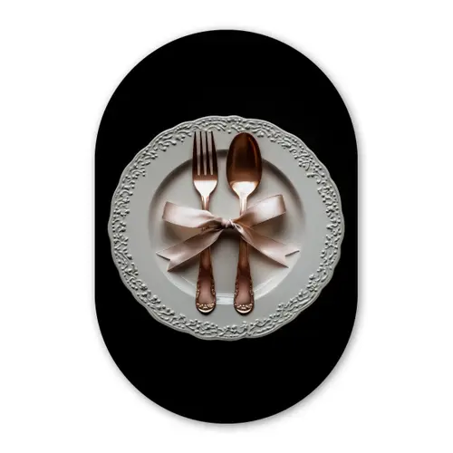 Rose - Strik - Bestek Wandcirkel Ovaal Glas middel -3d