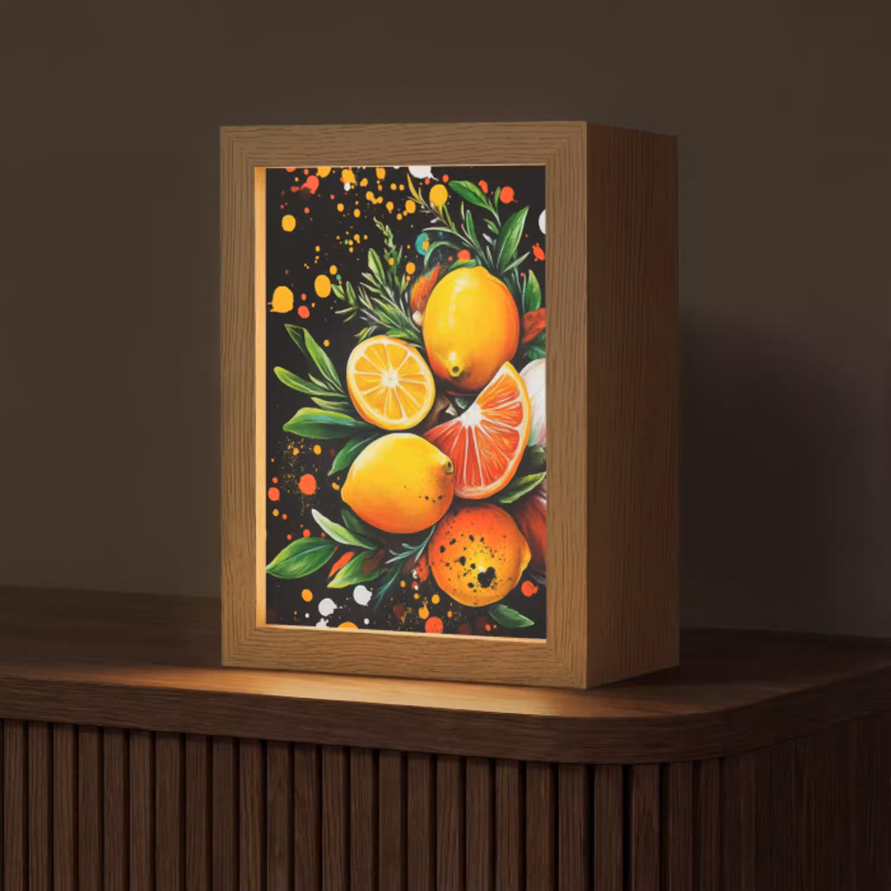 Citroenen - Zwart - Kruiden - Graffiti - Verf Light Box met kabel (Tafellamp) klein -z3d_website