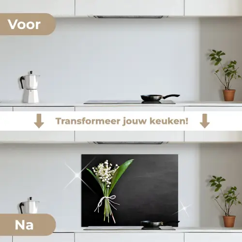 Lelietjes van dalen - Bloemen - Stilleven - Strik keuken achterwand spatscherm middel -voor_na_NL
