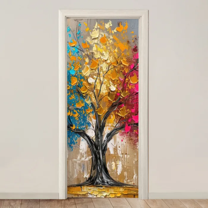 Boom - Kleurrijk - Grijs - Modern deurposter klein -3d_beige