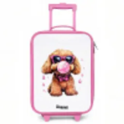 Bruine hond met roze bril en kauwgombal Kinderkoffer - Roze klein -3d